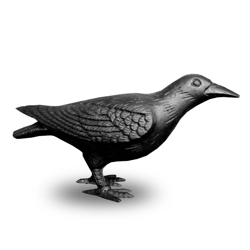 NACH Crow Decor, 4.5 x 11 x 3.5 inch, Cast Iron Black Raven Statue, Raven Decor for Outside - Head Up Crow Statue - Image 1